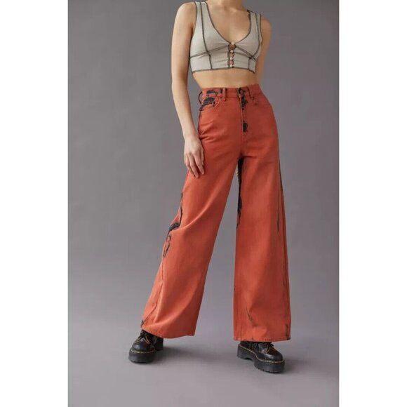 BDG The A-Wide Jean Jeans Womens 25 Orange Ombre Acid Wash Grunge High Rise NWT - Picture 2 of 16
